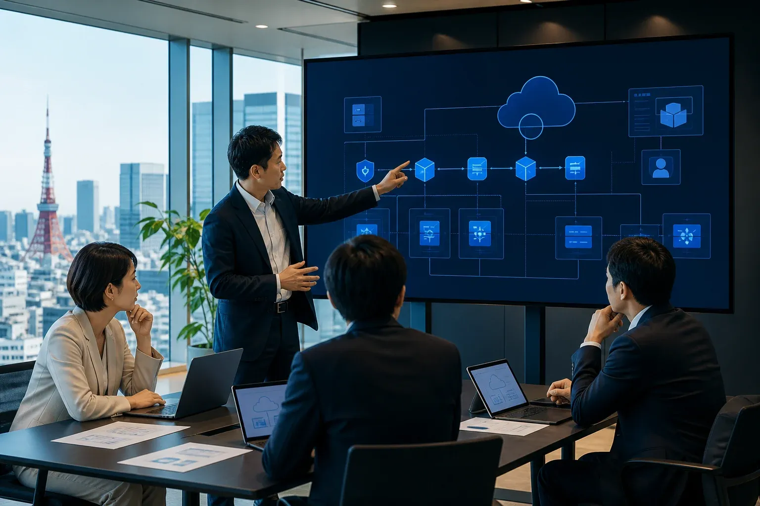 Azureのクラウド基盤と運用設計を検討する企業担当者とエンジニア